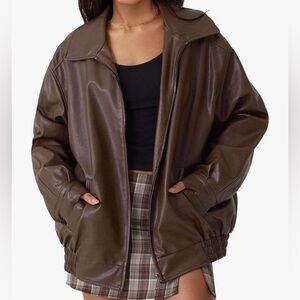 AUTOMET Women's Oversized Faux Leather Jacket, Size L NWT